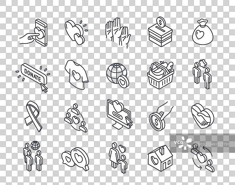 线性慈善图标集图片素材