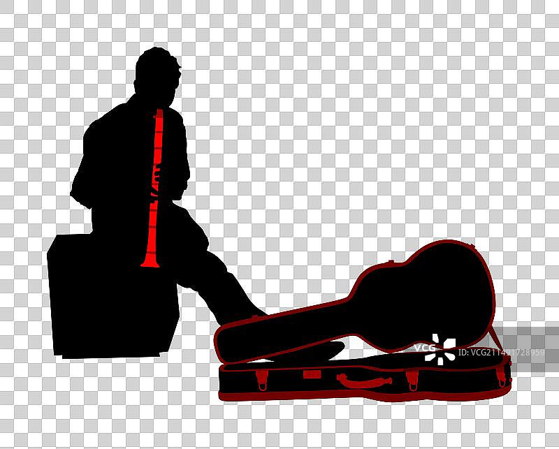 街头艺术家男孩吹奏单簧管剪影图片素材