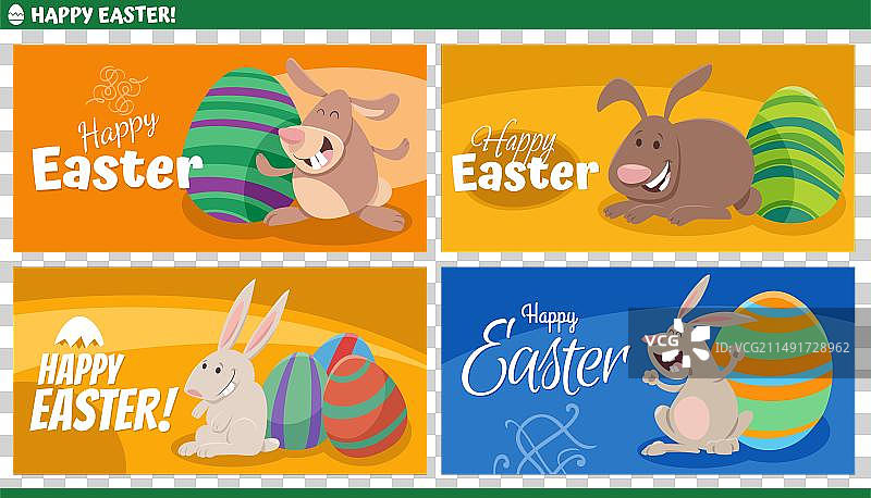 卡通复活节兔子与彩绘蛋的问候图片素材