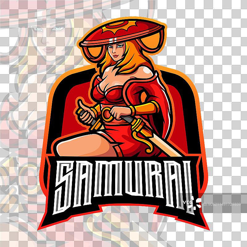 武士女孩电竞logo吉祥物设计图片素材