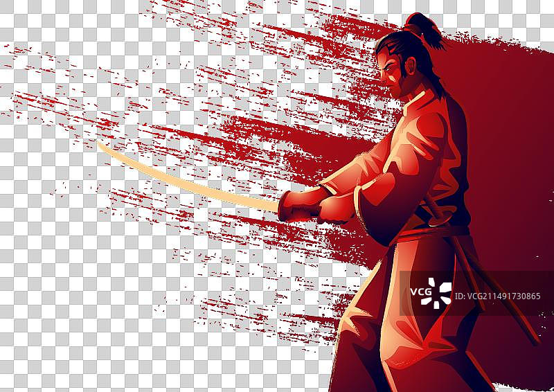 红色复古风格古代武士图片素材