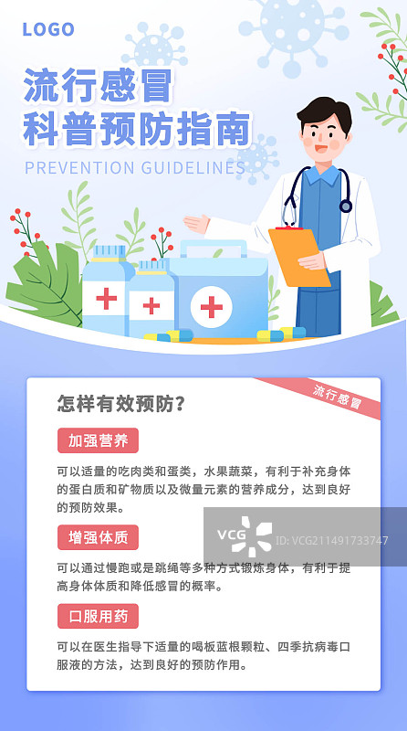 医疗-流感预防海报-蓝色图片素材