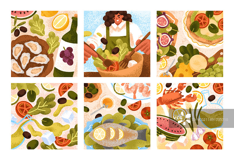 地中海美食菜肴卡片套装图片素材