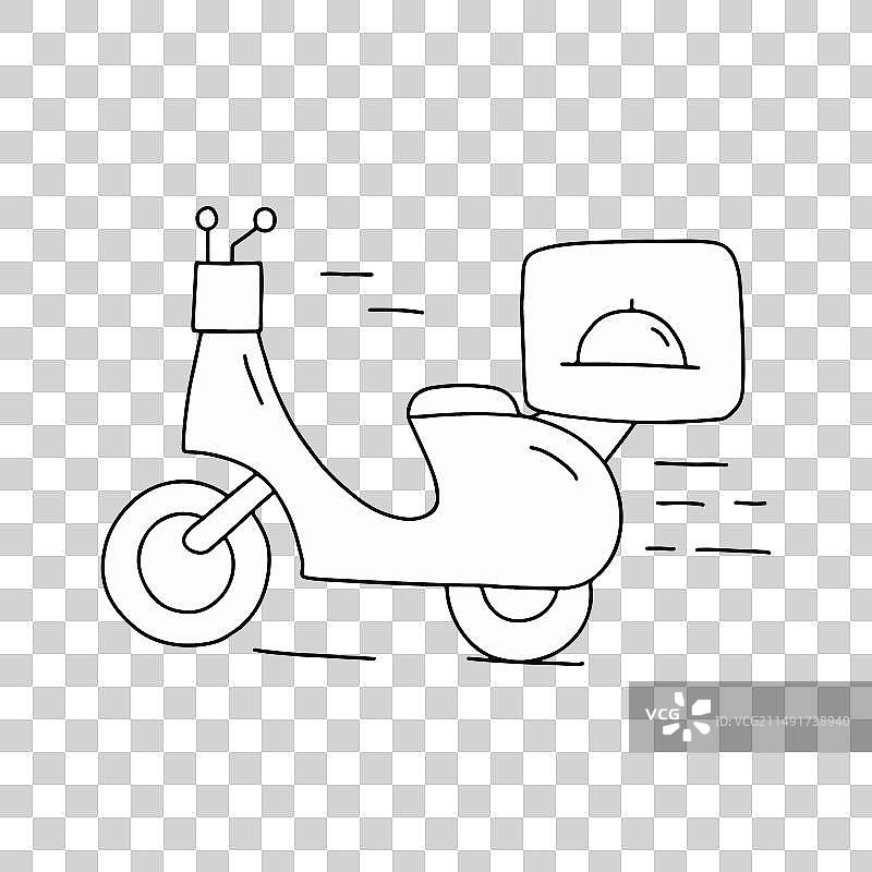 带侧面货物的经典踏板车线条艺术图片素材