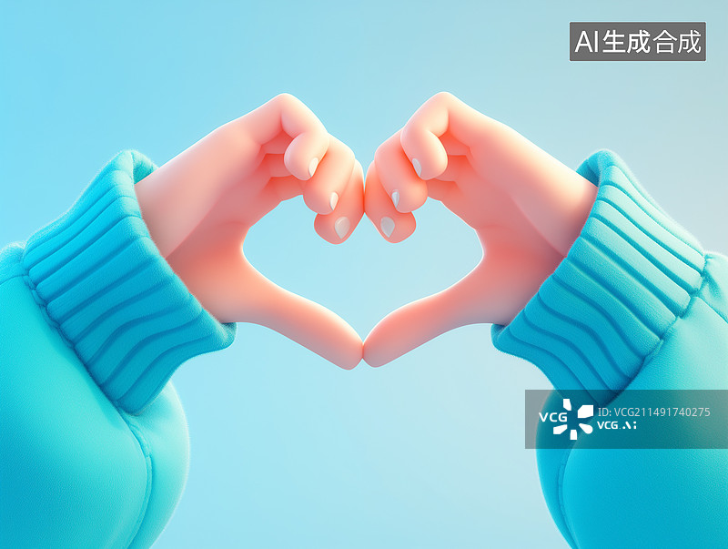 【AI数字艺术】3d粘土材质立体动画比心手插画素材图片素材