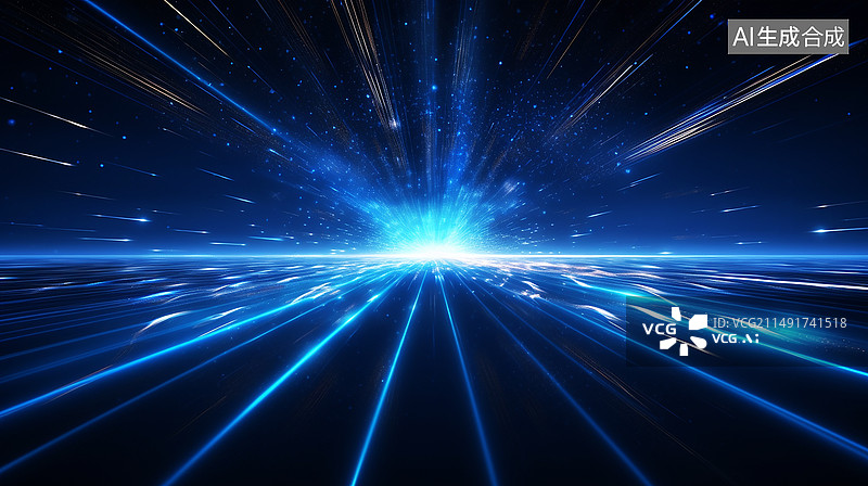【AI数字艺术】蓝色抽象科技感放射光线图片素材