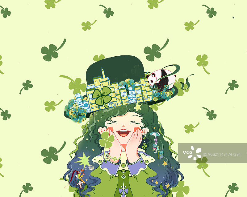 四叶草女孩的帽子魔幻世界图片素材