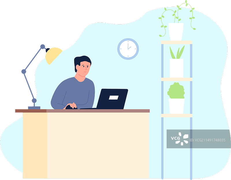 在舒适的办公室里用电脑工作的男人图片素材