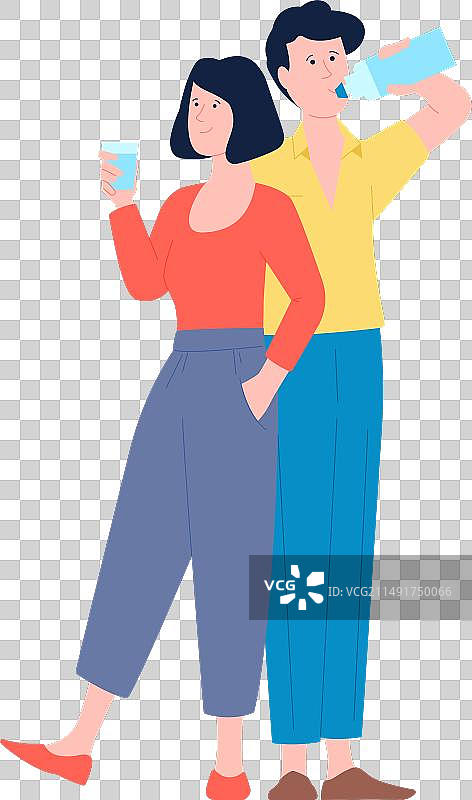 男人和女人喝水，健康生活方式图片素材