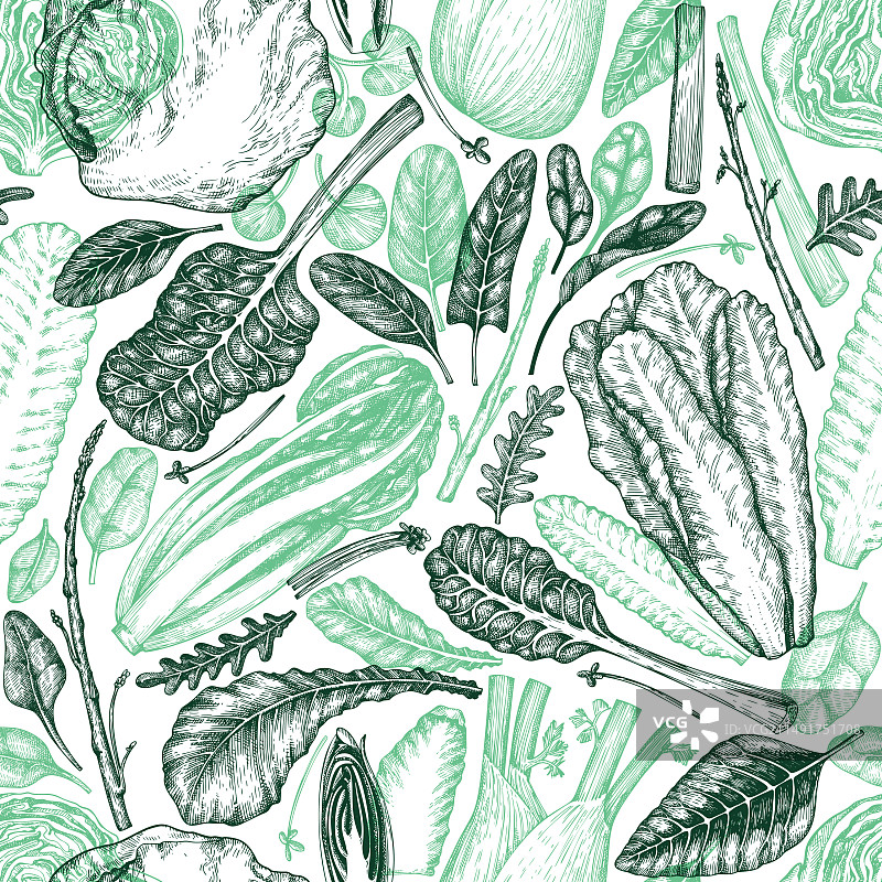手绘绿色蔬菜无缝图案图片素材