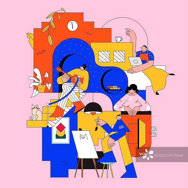 同捉公寓生活创意插画图片素材