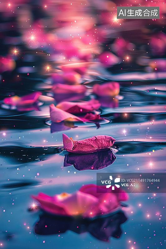 【AI数字艺术】湖面上漂浮的树叶的特写镜头图片素材