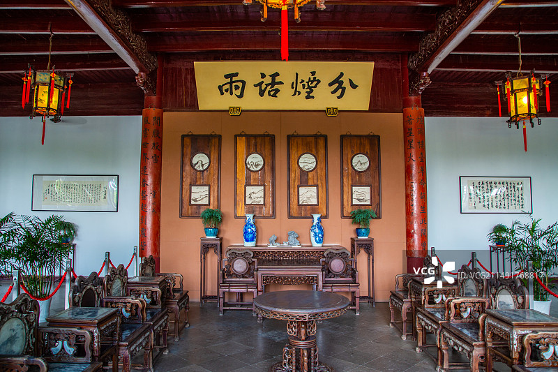 嘉兴 南湖 古代客厅 厅堂 会客厅 古代 传统 中式客厅 古代家具 烟雨楼 江南名楼 历史文化景点图片素材