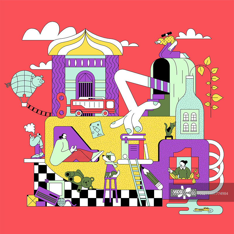 同捉场景插画图片素材