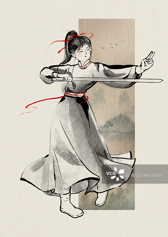 水墨武侠汉服女孩子图片素材