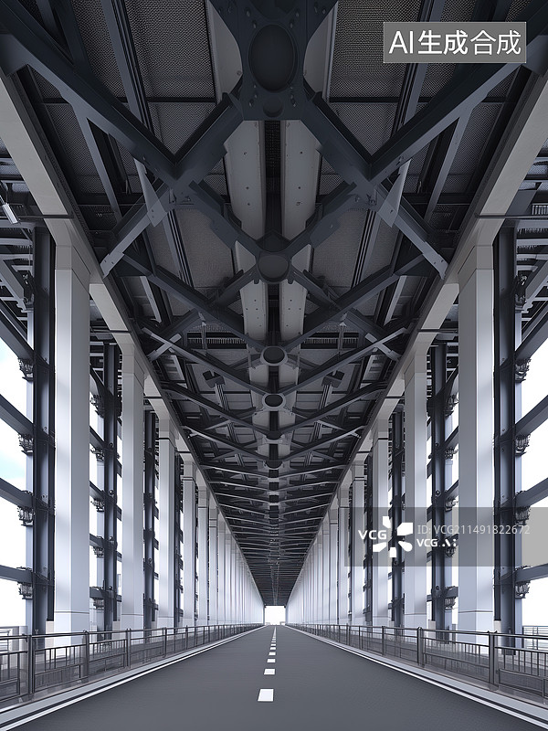 【AI数字艺术】钢架桥，钢铁，几何图形对称结构钢架桥图片素材