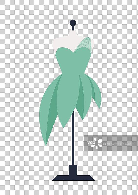 穿着绿色礼服连衣裙的人台模特图片素材