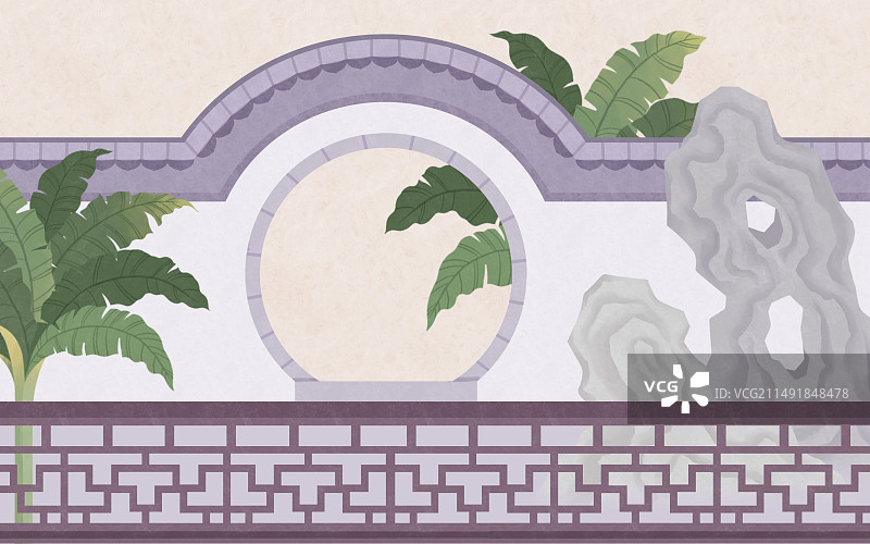 中国风园林场景插画图片素材