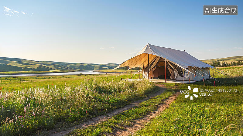 【AI数字艺术】在草原上露营图片素材