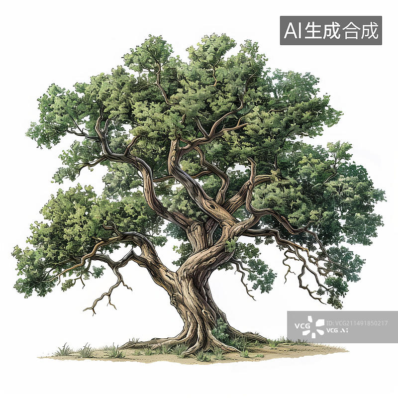 【AI数字艺术】一棵巨大的老树插图树干和树枝纠结在一起图片素材