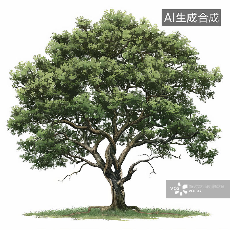 【AI数字艺术】一棵大树的插图树上长着绿色的叶子图片素材