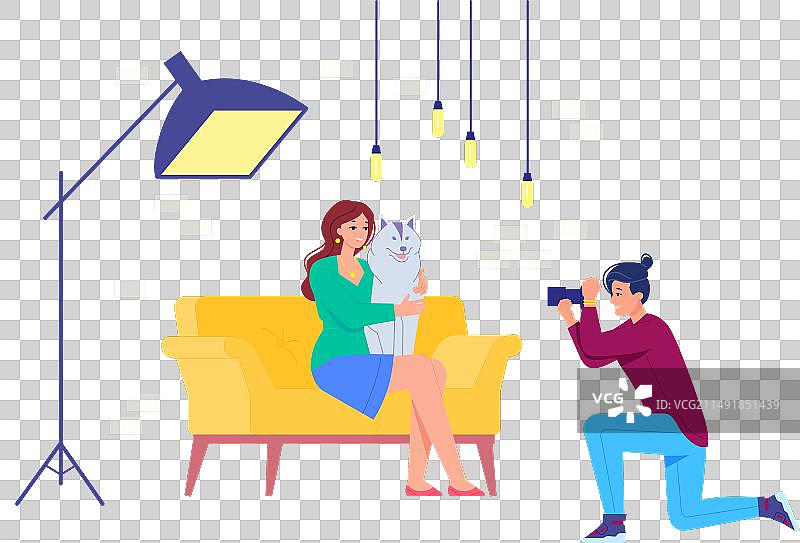 摄影师拍摄带宠物的女人图片素材