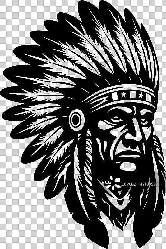 印第安酋长黑白隔离图标图片素材
