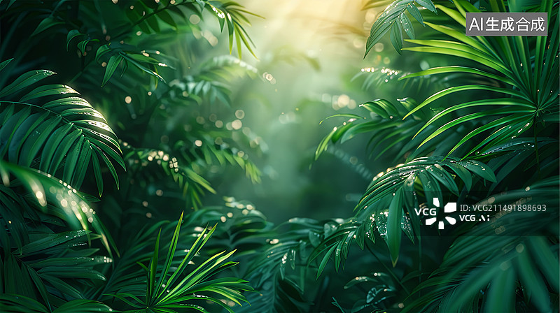 【AI数字艺术】棕榈树叶背景图片素材