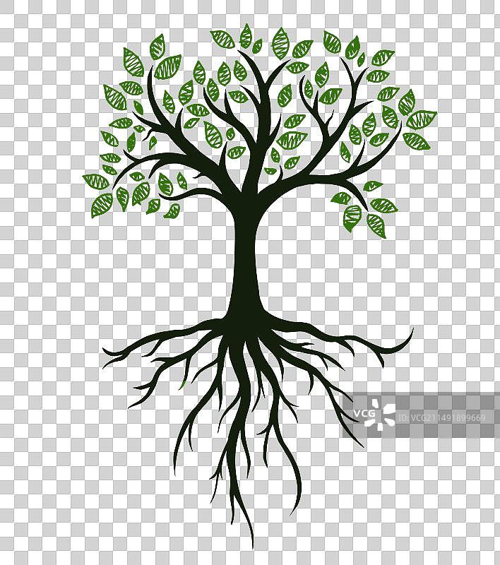 带有真实手绘根的树木符号图片素材