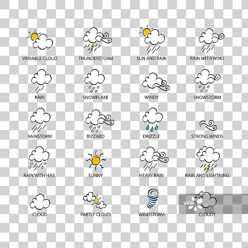 天气涂鸦图标集真实笔触素描图片素材