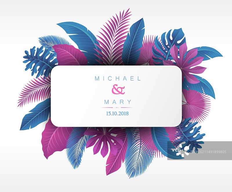 热带树叶主题婚礼邀请函图片素材