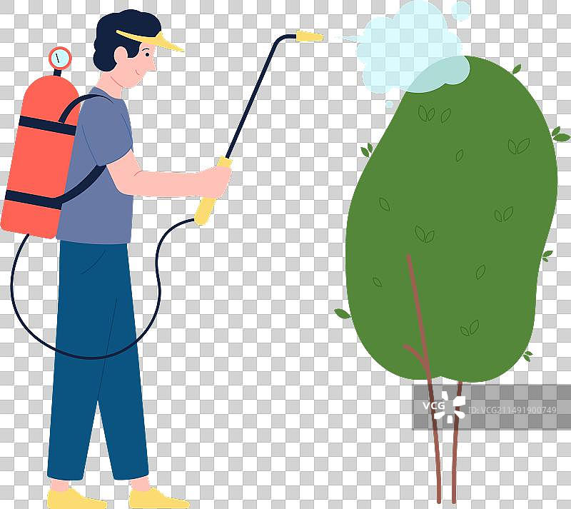 男人喷洒树木园艺杀虫剂图片素材