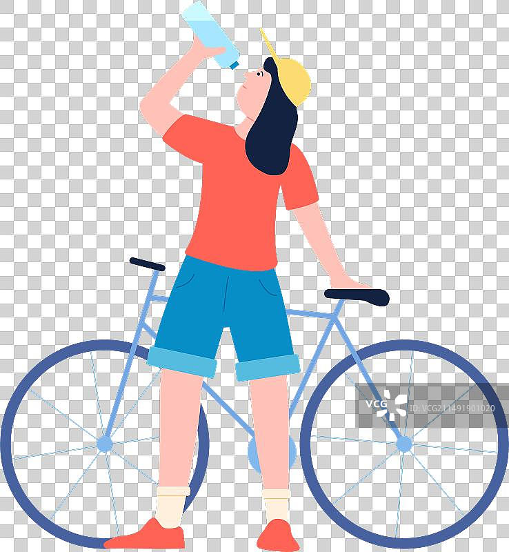 骑自行车喝水的年轻女人图片素材