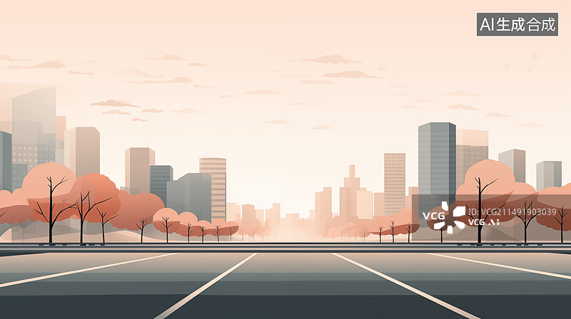 【AI数字艺术】现代城市街道建筑插画背景图片素材