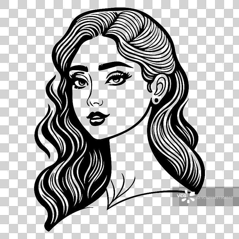 美丽的年轻女子历史月素描图片素材