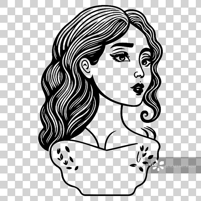 美丽的年轻女子历史月素描图片素材