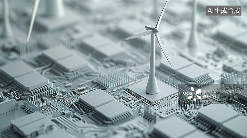 【AI数字艺术】风力发电车仔电路板上，3d模型图片素材