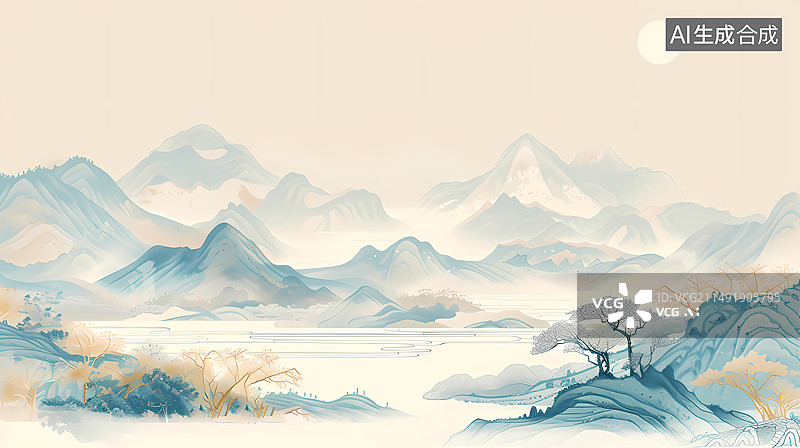 【AI数字艺术】国风意境山脉背景图片素材
