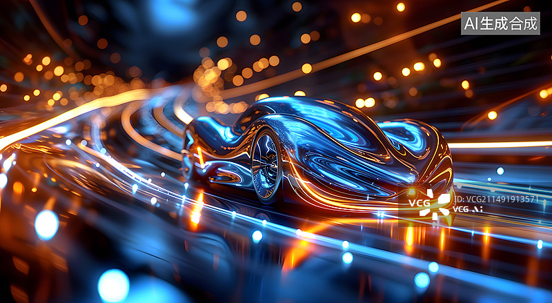 【AI数字艺术】未来科技感的镀铬智能汽车图片素材
