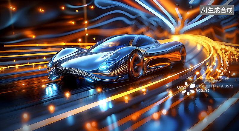 【AI数字艺术】未来科技感的镀铬智能汽车图片素材