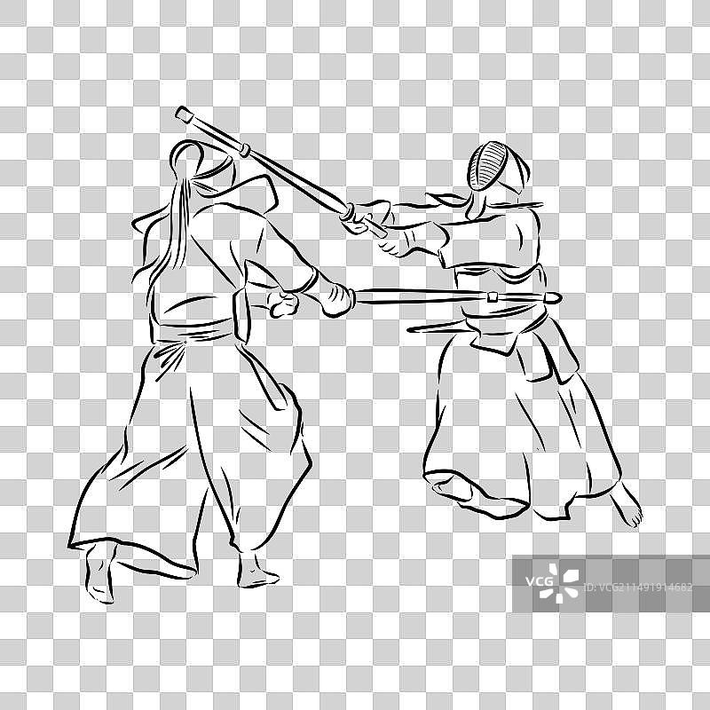 黑白素描：剑道武士图片素材