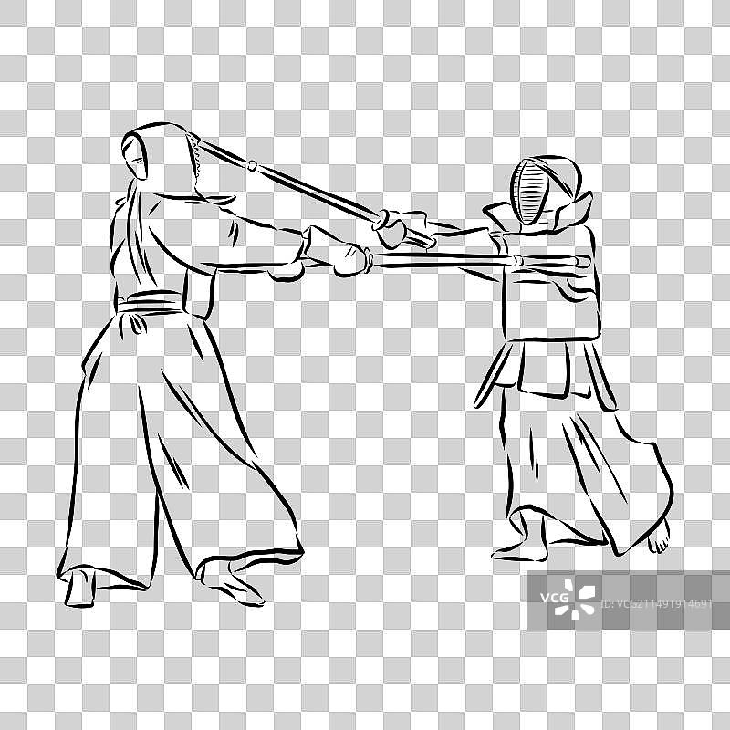 黑白素描：剑道武士图片素材