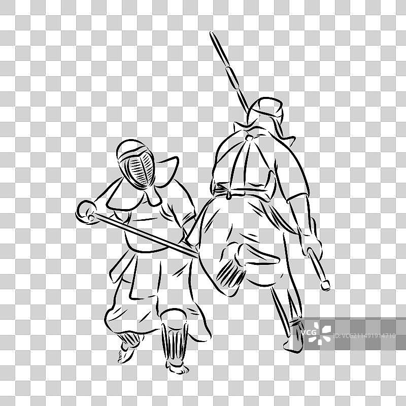 黑白素描：剑道武士图片素材