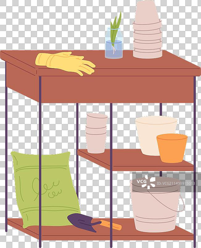 温室家具上的园艺工具图片素材