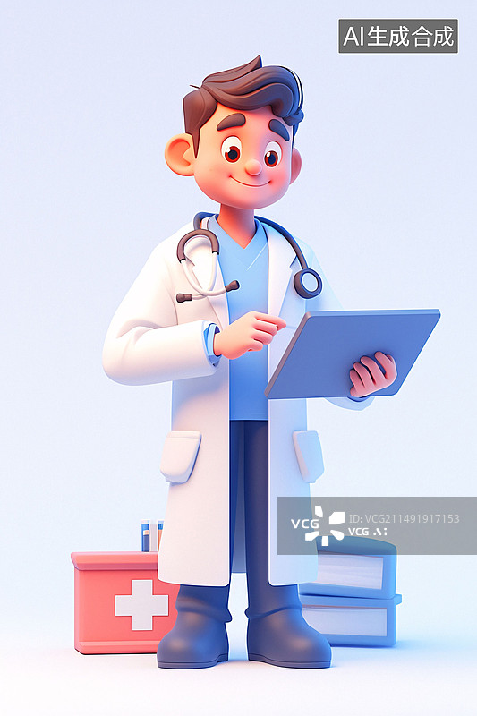 【AI数字艺术】3D渲染医生治疗疾病概念插画，医疗保健医疗保险概念插图图片素材
