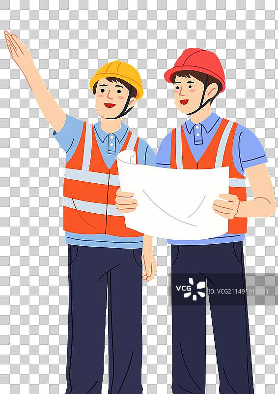 在建筑工地看图纸的两个建筑工人图片素材