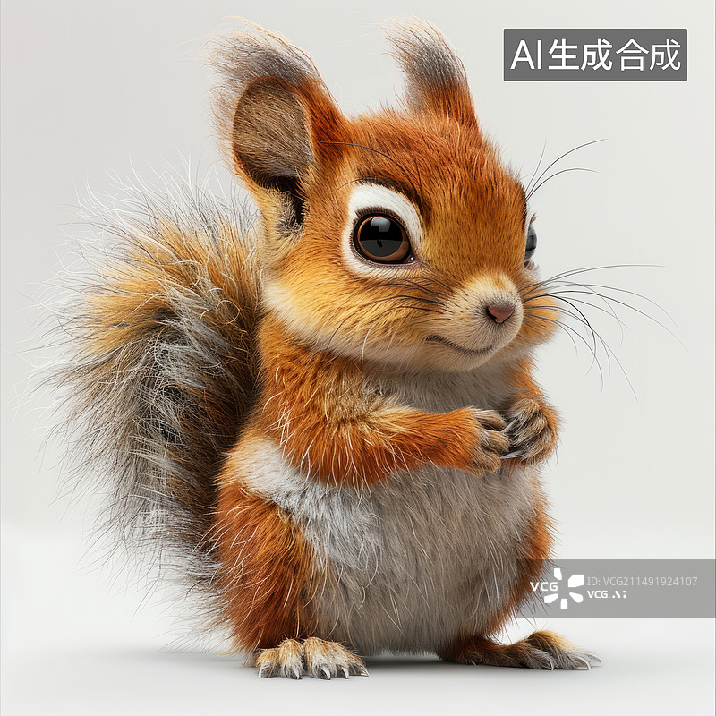 【AI数字艺术】白色背景一只可爱的小松鼠图片素材
