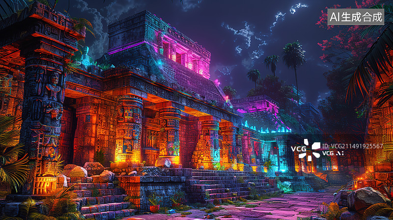 【AI数字艺术】夜幕下的寺庙图片素材