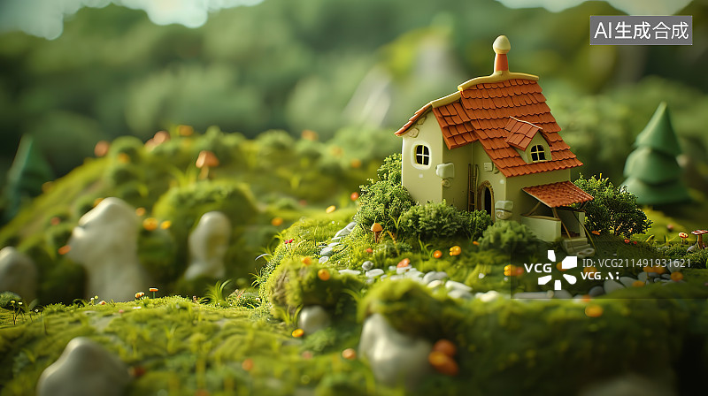 【AI数字艺术】植物上的小雕像特写镜头图片素材