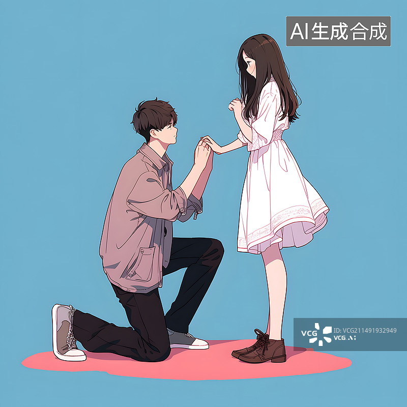【AI数字艺术】男生向女生表白求婚插画图片素材